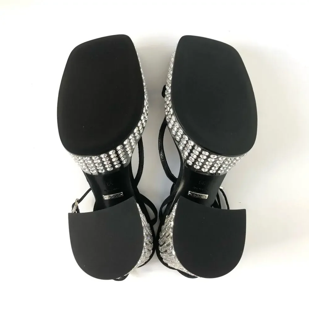 Gucci Rare Naimah Nero Crystal Embellished Platform Strappy Sandals 39